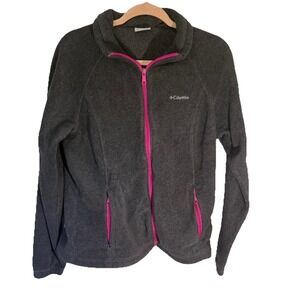 Columbia XL Womens Gray Full Zip Fleece Jacket Pink Zipper Coat